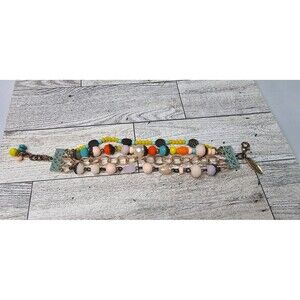 PLUNDER Signed Bracelet Colorful Glass Beaded 7.5"-8.5"